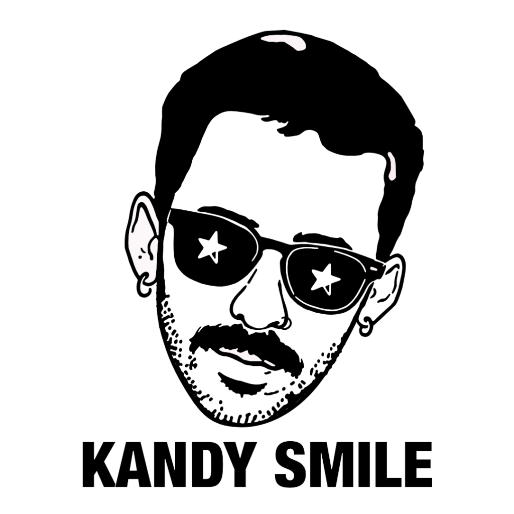 Kandy Smile logo featuring a stylized portrait wearing star-shaped sunglasses.